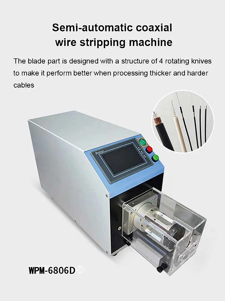 Coaxiale kabelstripmachine, grote vierkante kabelpinstripper, geautomatiseerde snijstripmachine, apparatuur voor het maken van coaxkabels, draadroterende stripper