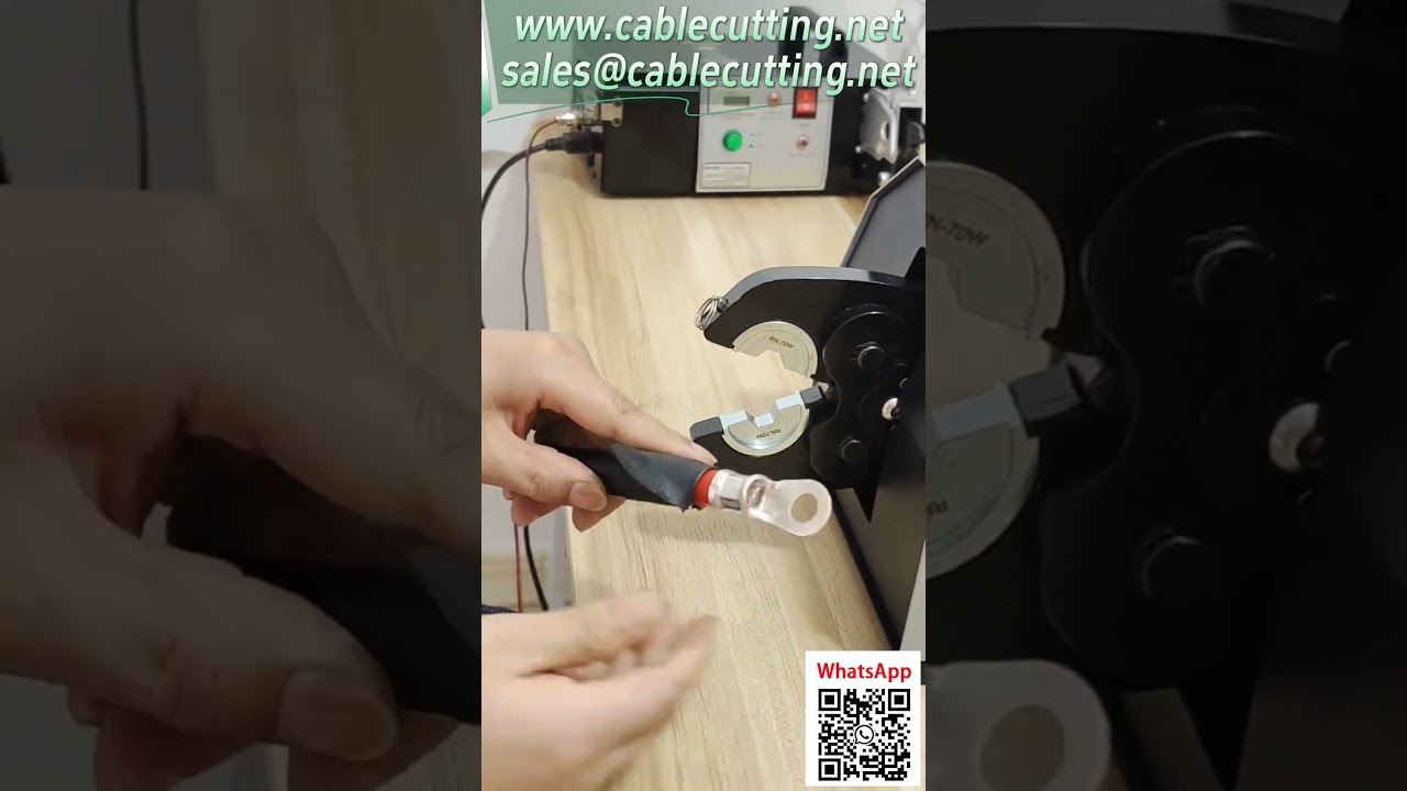 Krachtige pneumatische terminalkrimpmachine voor 120 mm² koperen kabelschoenen en 300A open ogen